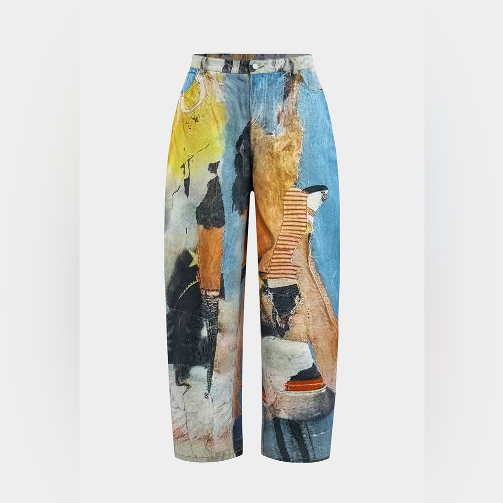 Micas patchwork print Abstract Art Print Pants XL… - image 1